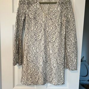 Wayf Black and Cream Lace Long Sleeve Dress